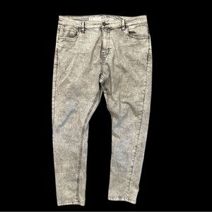 BAUHAUS W 38” grey acid wash slim fit front zip back leather logo